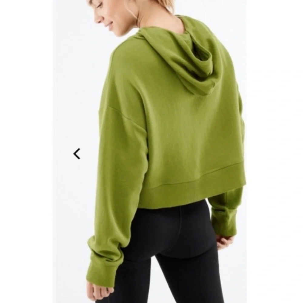 Fabletics Womens Cindy Dark Sage Green Cropped Hooded Sweatshirt size small - Picture 3 of 4